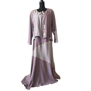 Vintage Spencer Alexis maxi dress & jacket rosette applique sz 12 USA lavender f
